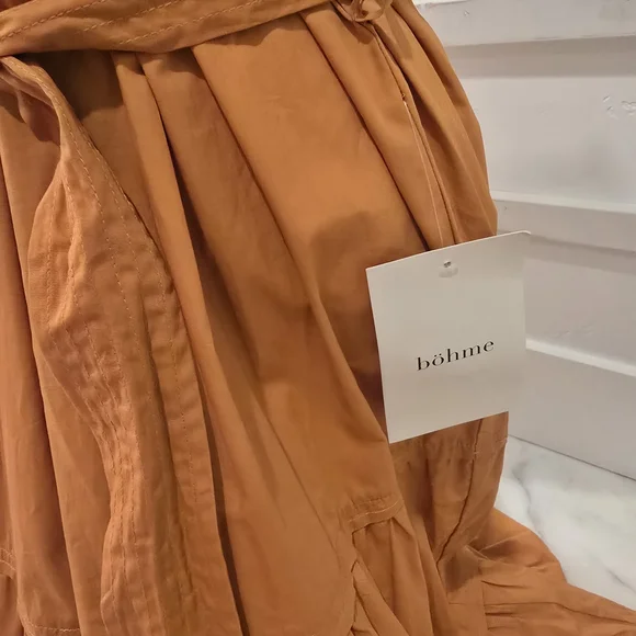 bohme Rust Orange Tiered Puff-Sleeve Cotton Maxi Dress - Picture 2 of 5